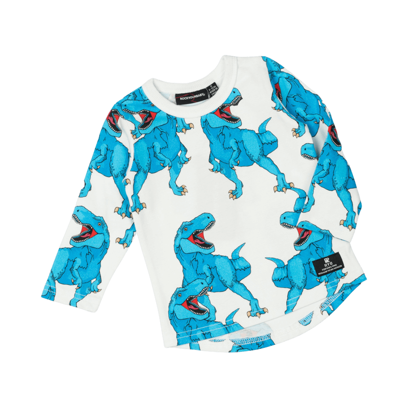 Rock Your Baby Blue Rex Roar Baby Long Sleeve T-Shirt