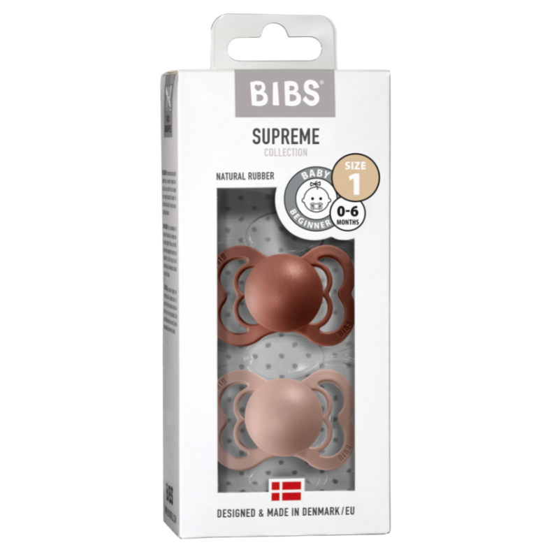 BIBS Supreme Latex Pacifier 2 Pack - Woodchuck/Blush