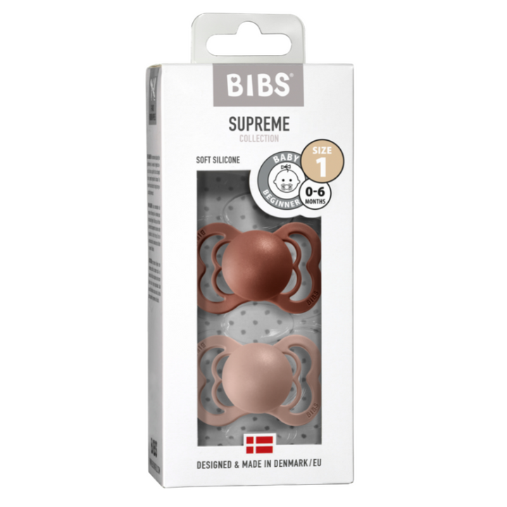 BIBS Supreme Silicone Pacifier 2 Pack - Woodchuck/Blush
