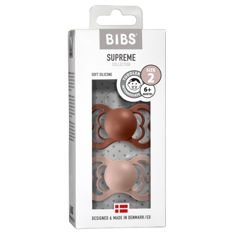 BIBS Supreme Silicone Pacifier 2 Pack - Woodchuck/Blush