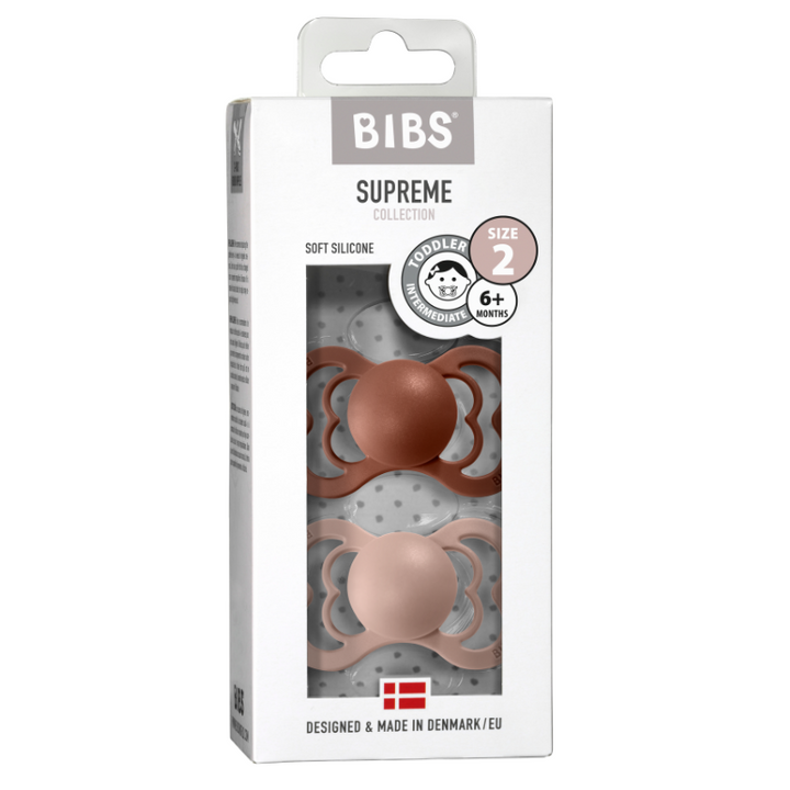 BIBS Supreme Silicone Pacifier 2 Pack - Woodchuck/Blush