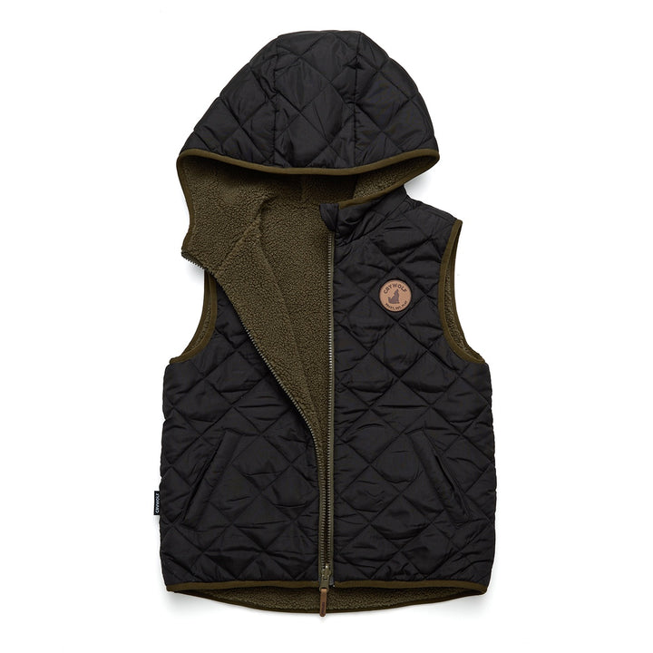 Crywolf Reversible Hooded Yeti Vest - Black/Khaki