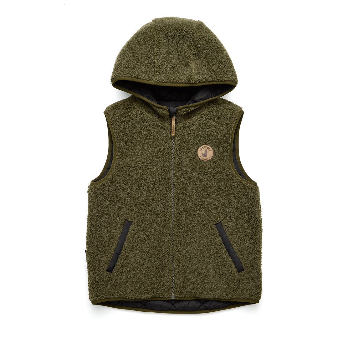 Crywolf Reversible Hooded Yeti Vest - Black/Khaki