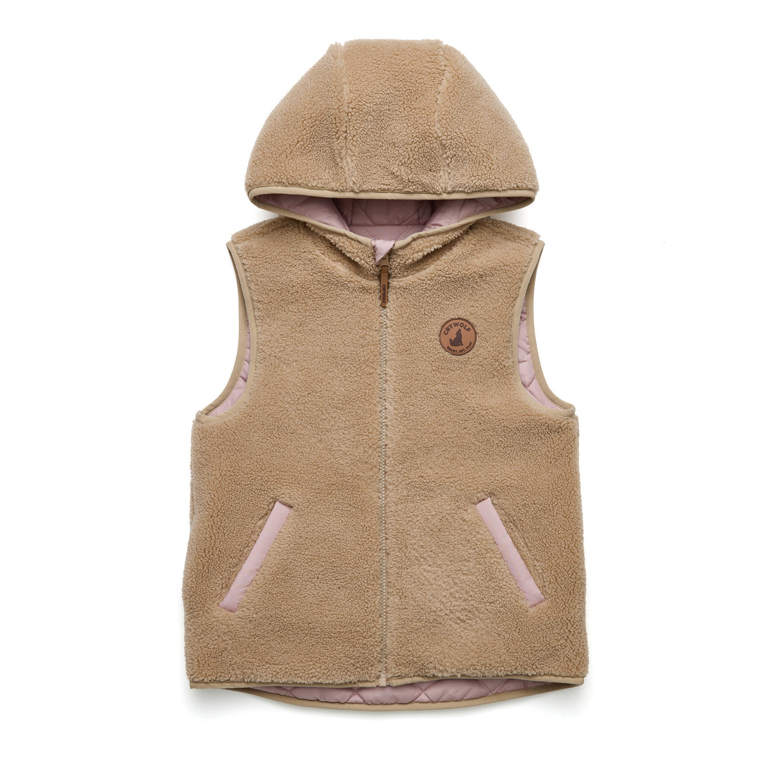 Crywolf Reversible Hooded Yeti Vest - Dusty Pink/Camel