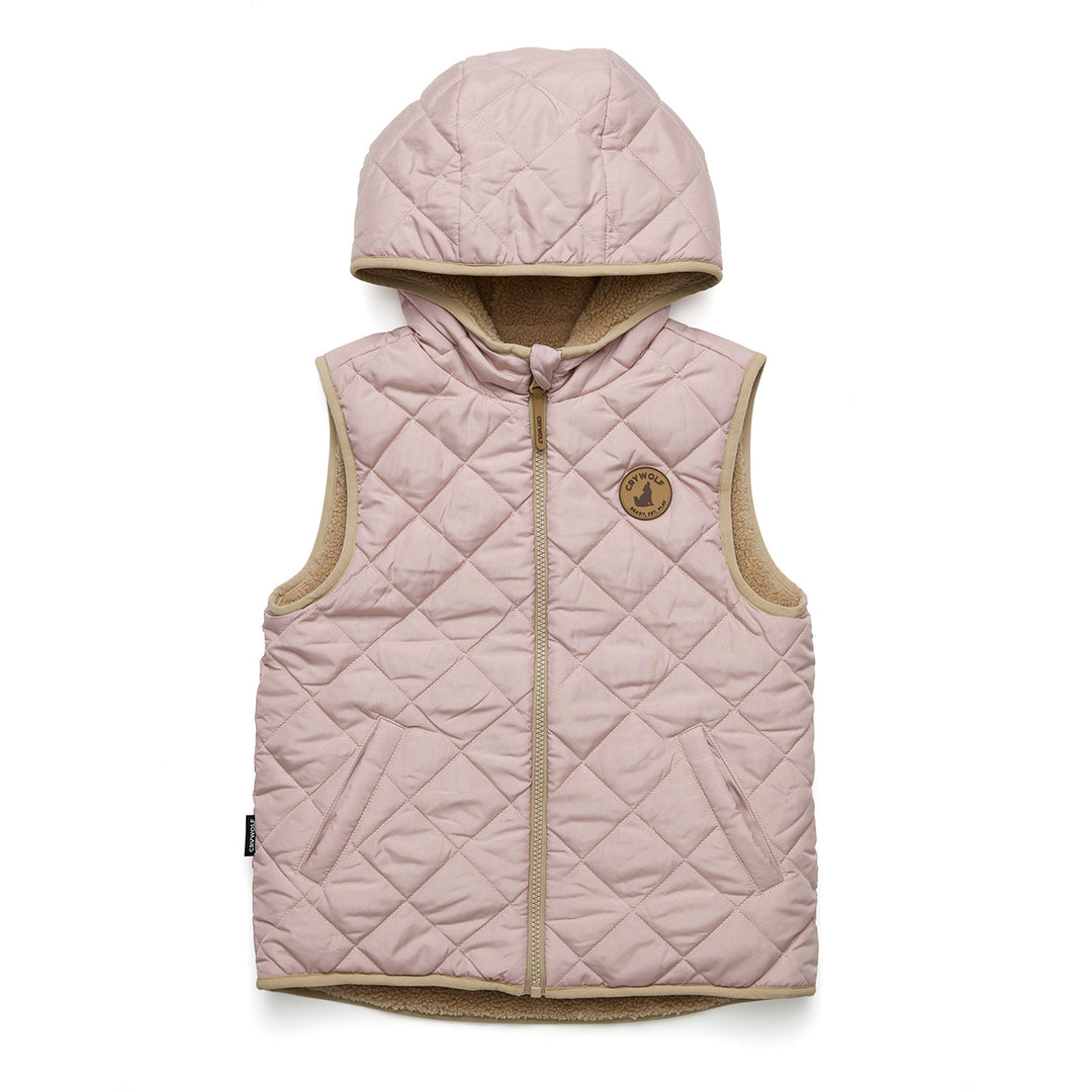 Crywolf Reversible Hooded Yeti Vest - Dusty Pink/Camel