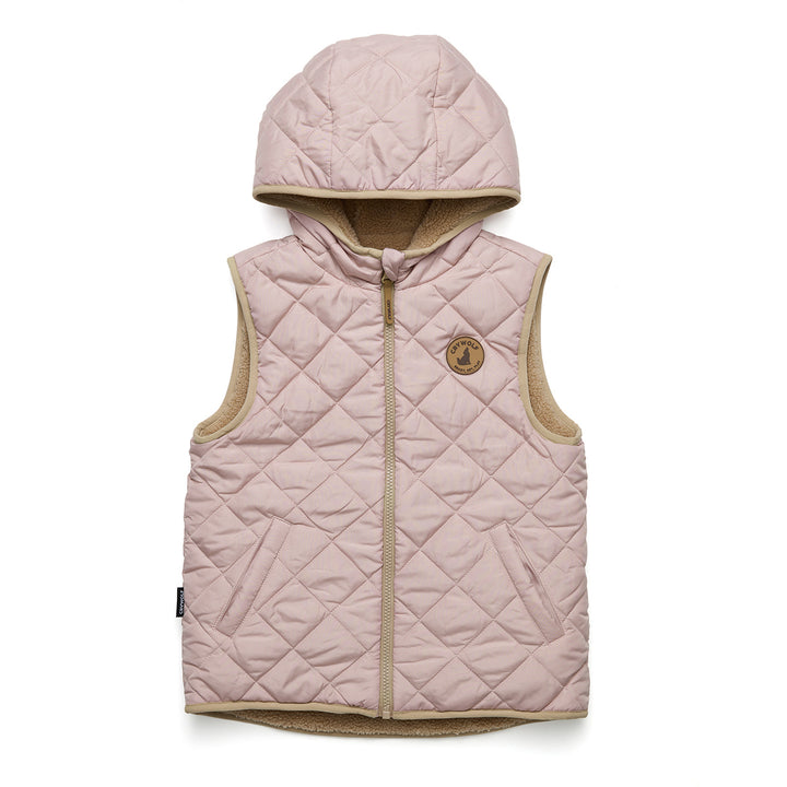 Crywolf Reversible Hooded Yeti Vest - Dusty Pink/Camel