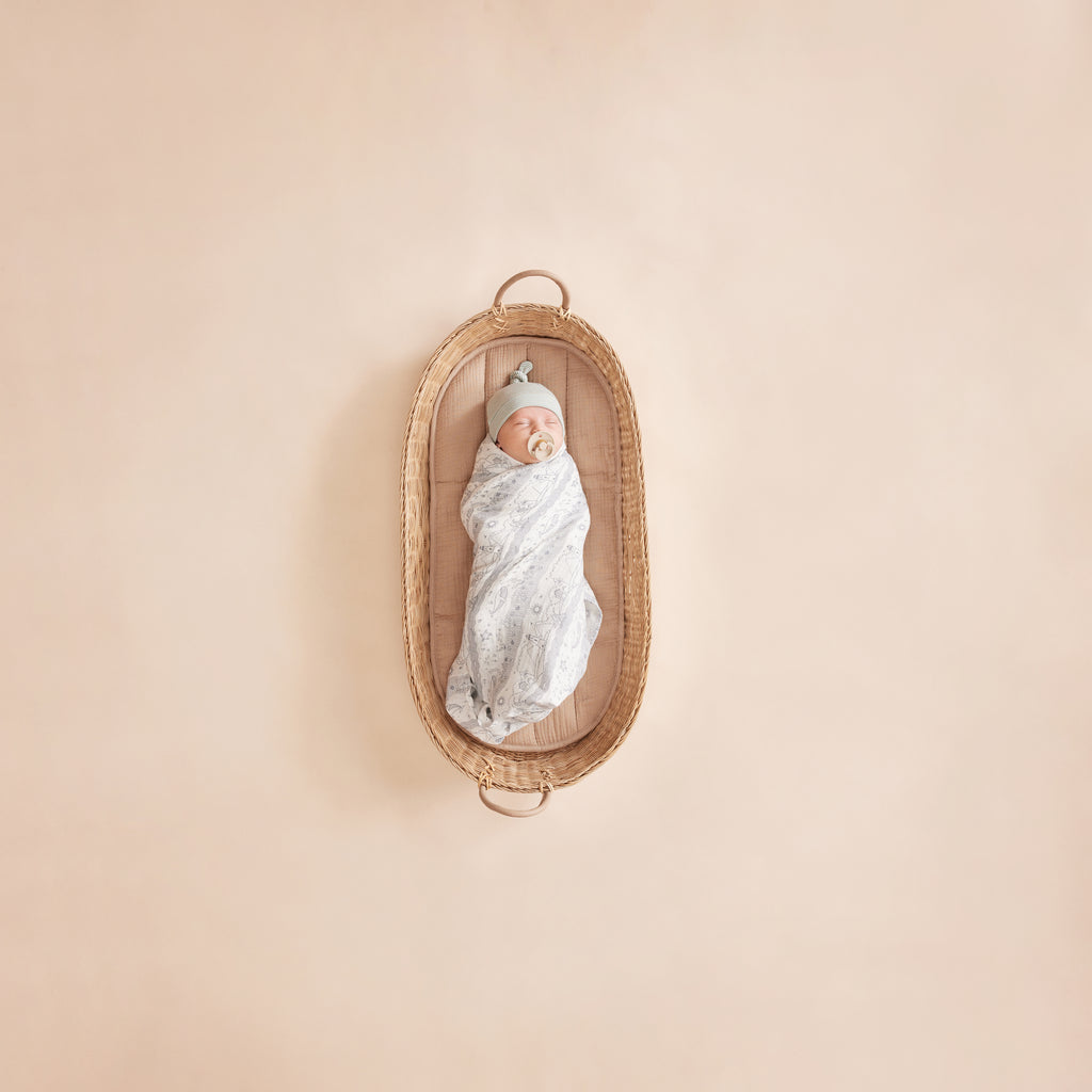 Organic Stripe Rib Knot Hat - Mineral Blue