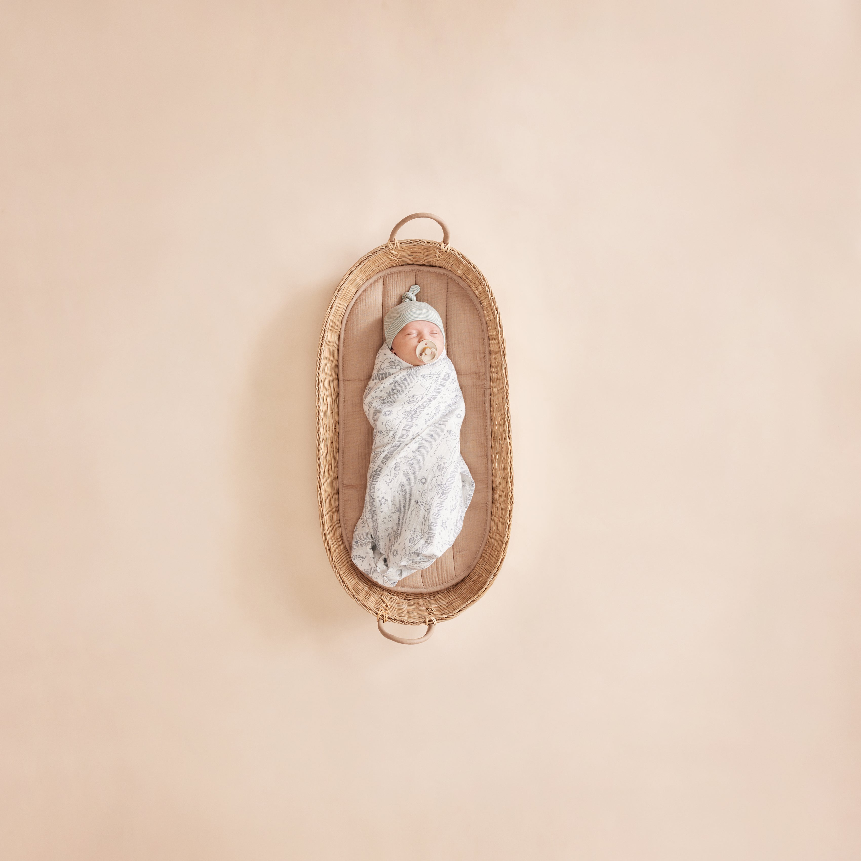 Organic Stripe Rib Knot Hat - Mineral Blue