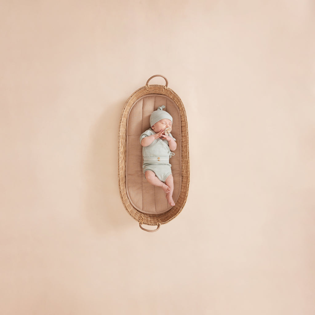 Organic Stripe Rib Knot Hat - Mineral Blue