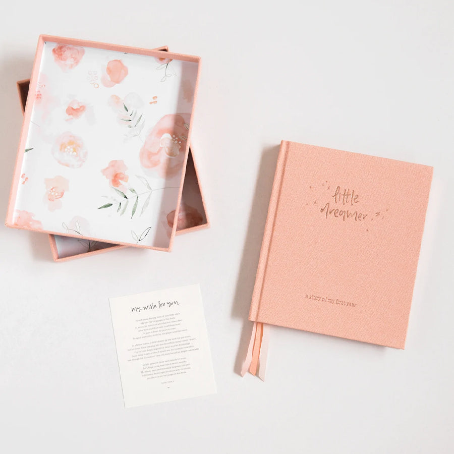 Boxed Linen Cover Luxe Baby Journal - Petal