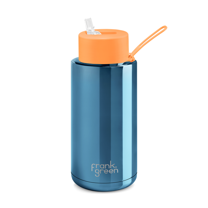 Frank Green Drink Bottle 1L - Blue/Neon Orange