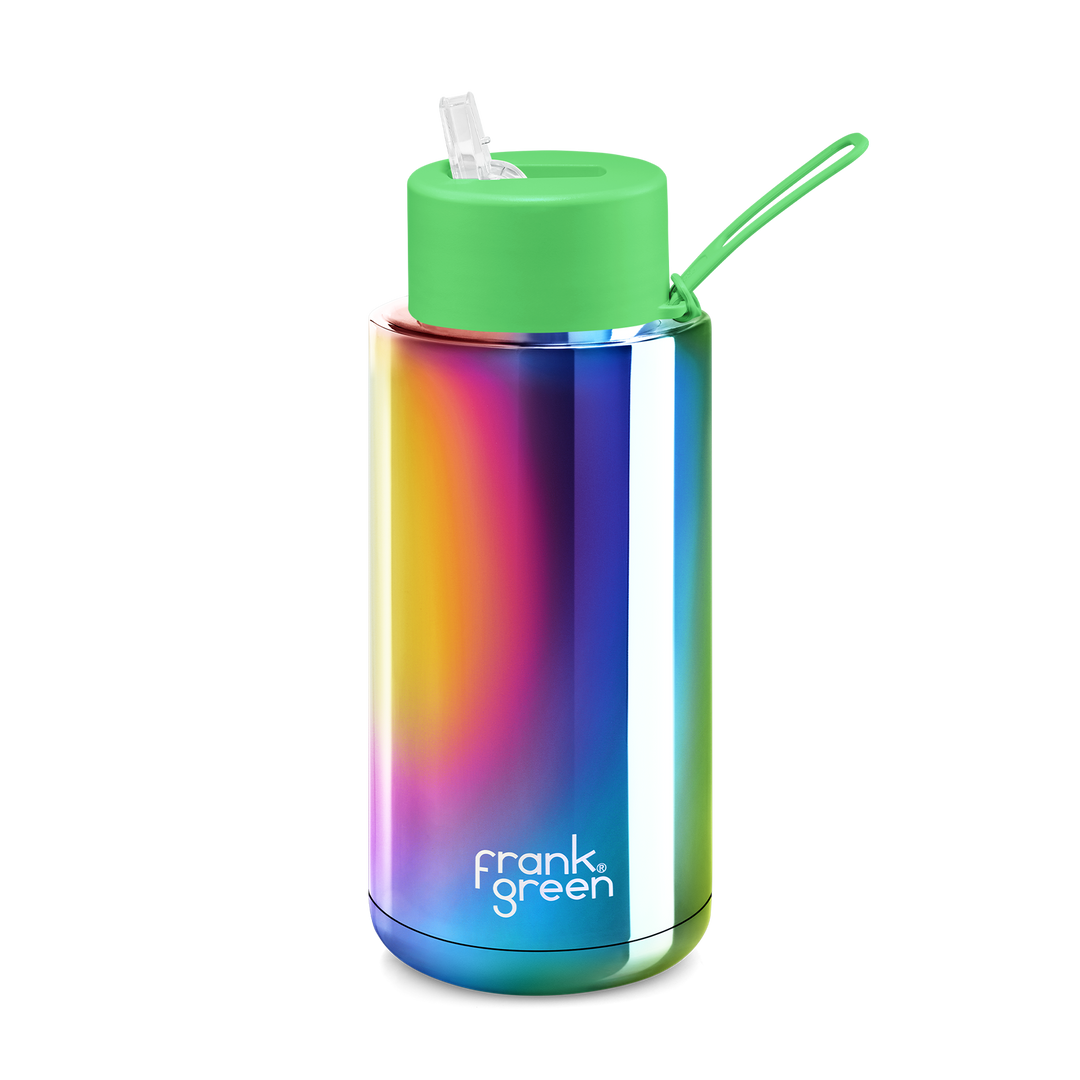 Frank Green Drink Bottle 1L - Rainbow/Neon Green