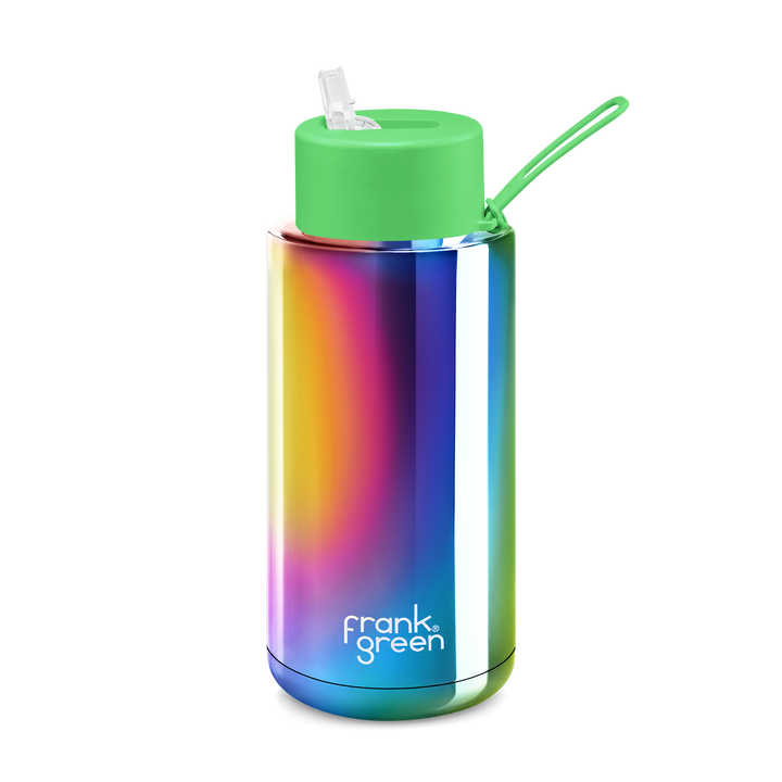 Frank Green Drink Bottle 1L - Rainbow/Neon Green