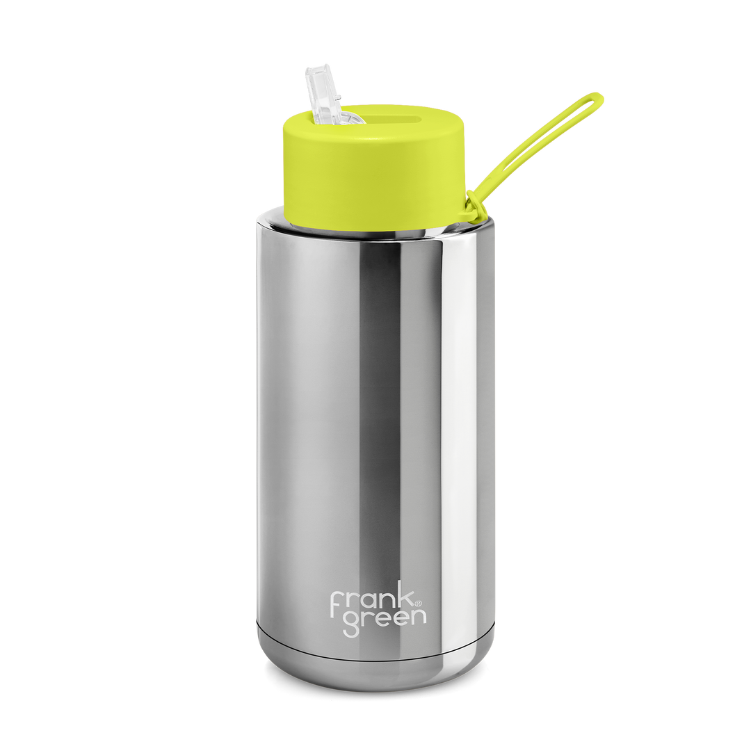 Frank Green Drink Bottle 1L - Silver/Neon Yellow