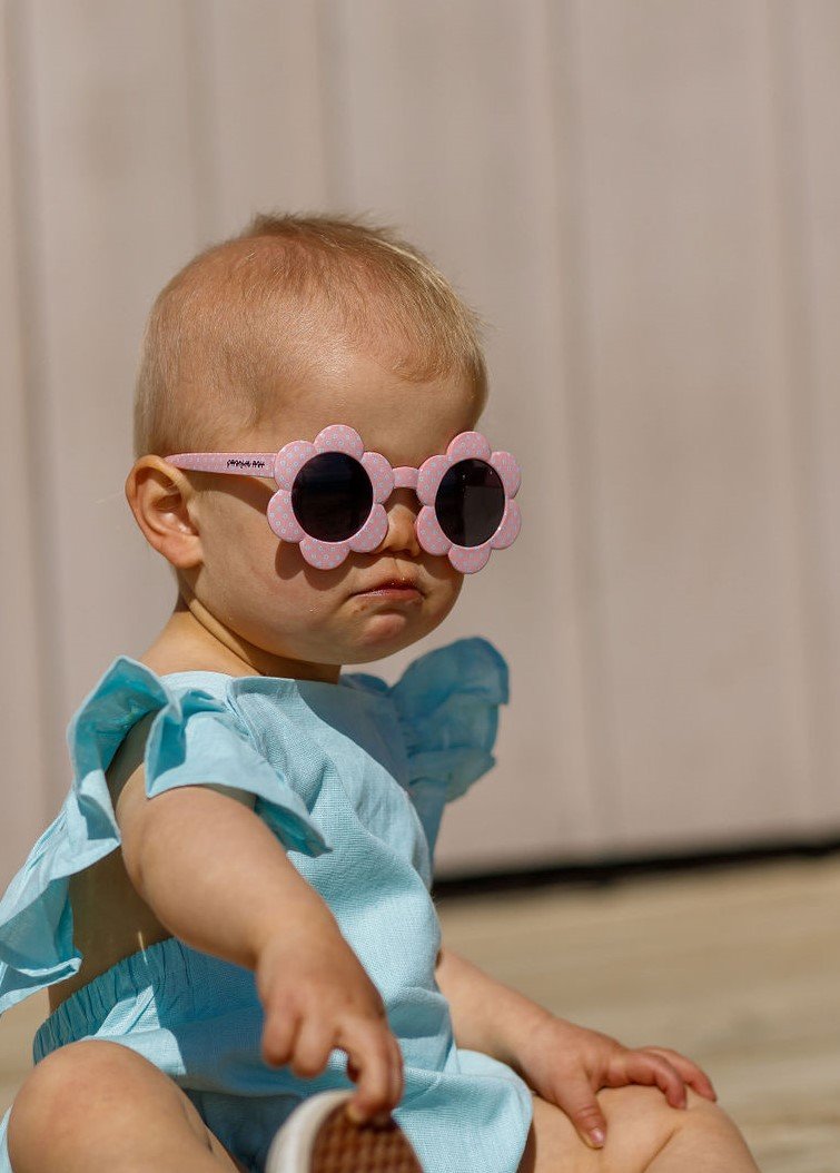 Toddler Sunnies Daisy - Pink with Aqua Spots (2-6 Years)