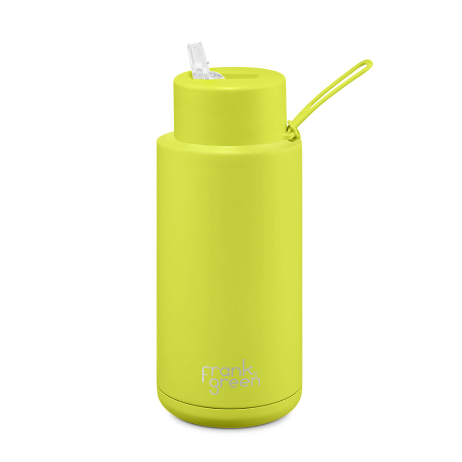 Frank Green Drink Bottle 1L Neon Yellow Daisy and Hen