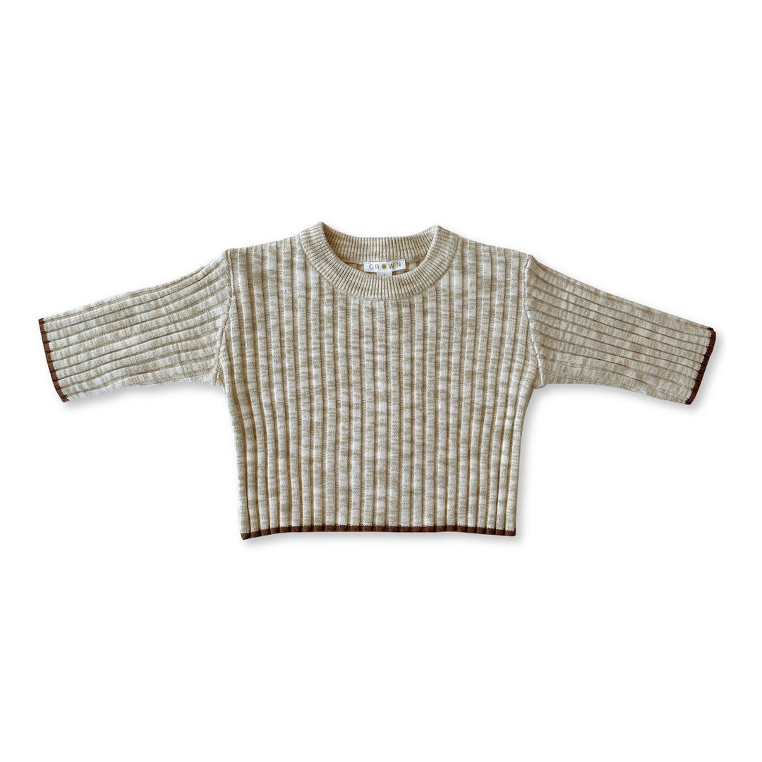 Grown Ribbed Drop Shoulder Pull Over - Latte