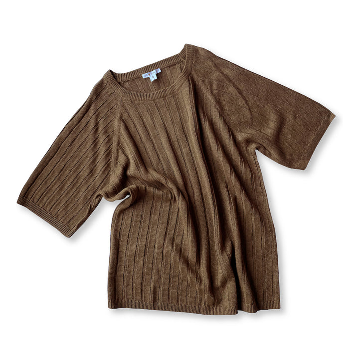 Grown Ladies Linen Ribbed Knit Tee - Mocha