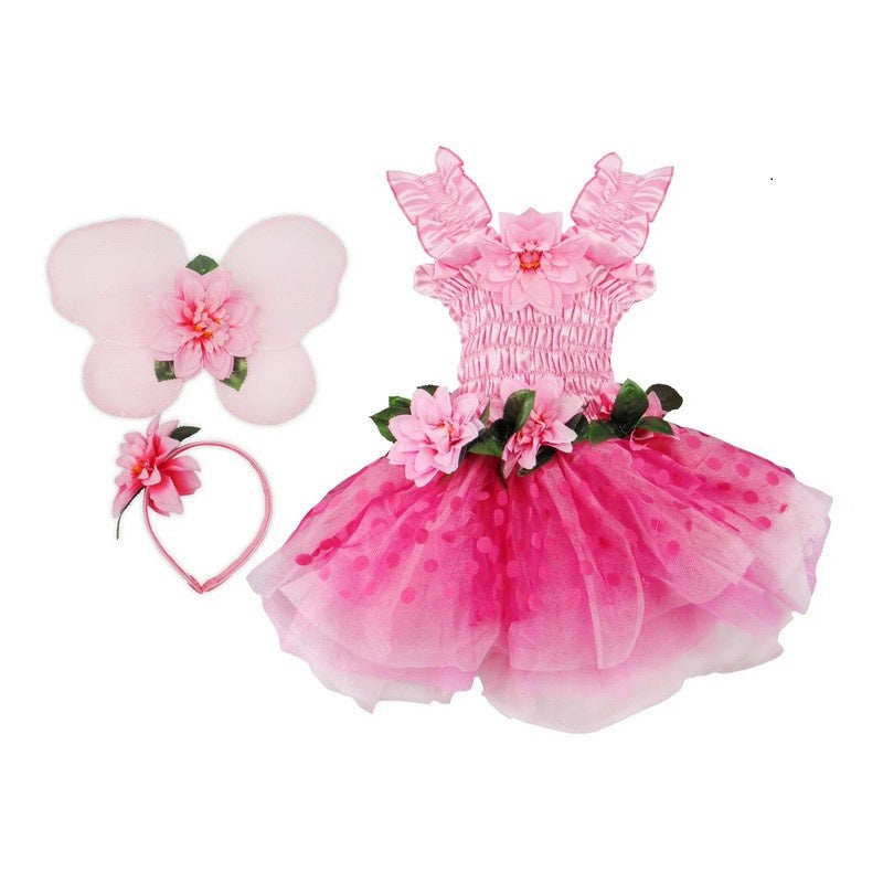 Pink Fairy Blooms Deluxe Dress with Wings-Headband-Size 3-4