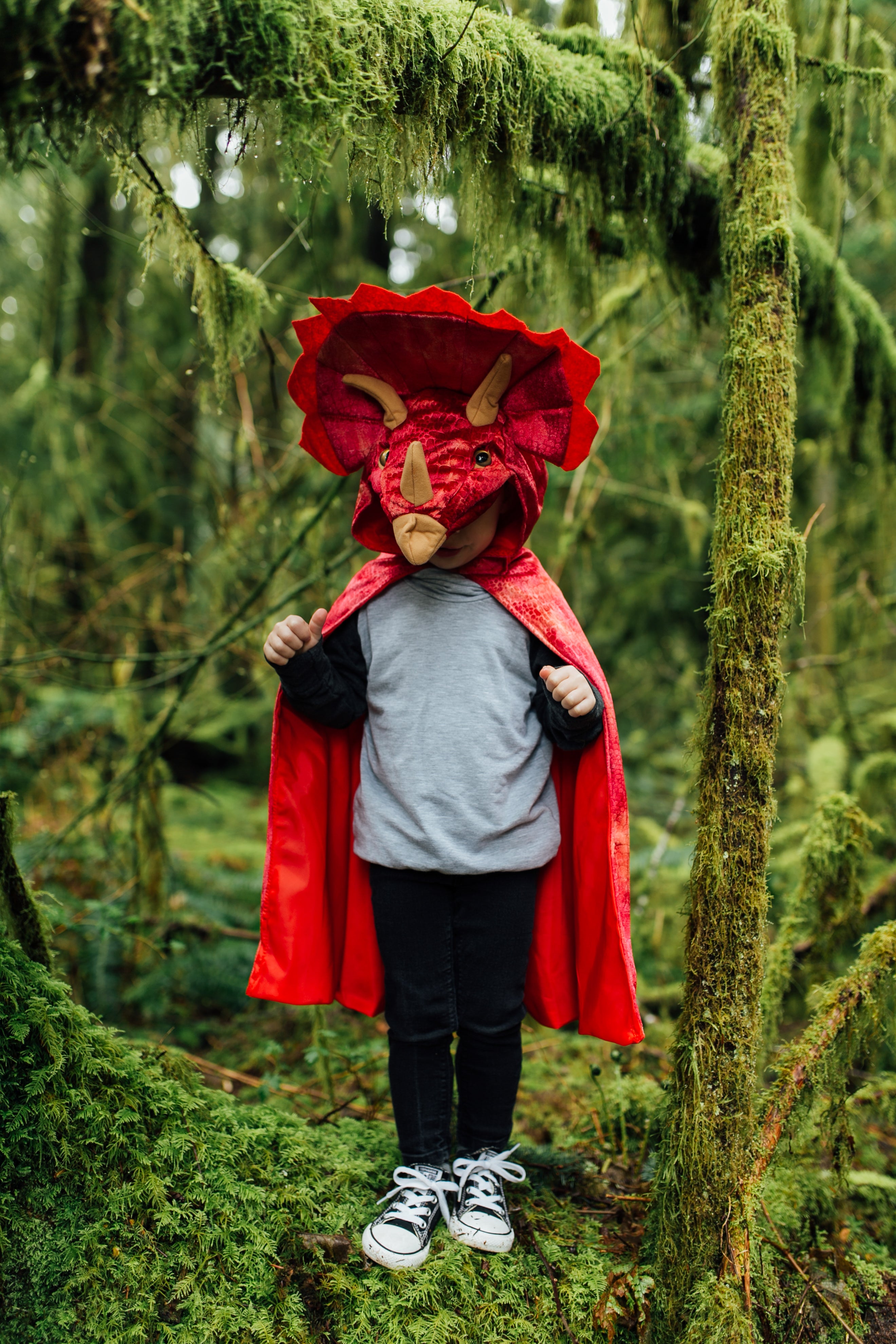 Red Triceratops Hooded Cape - Size 4-5