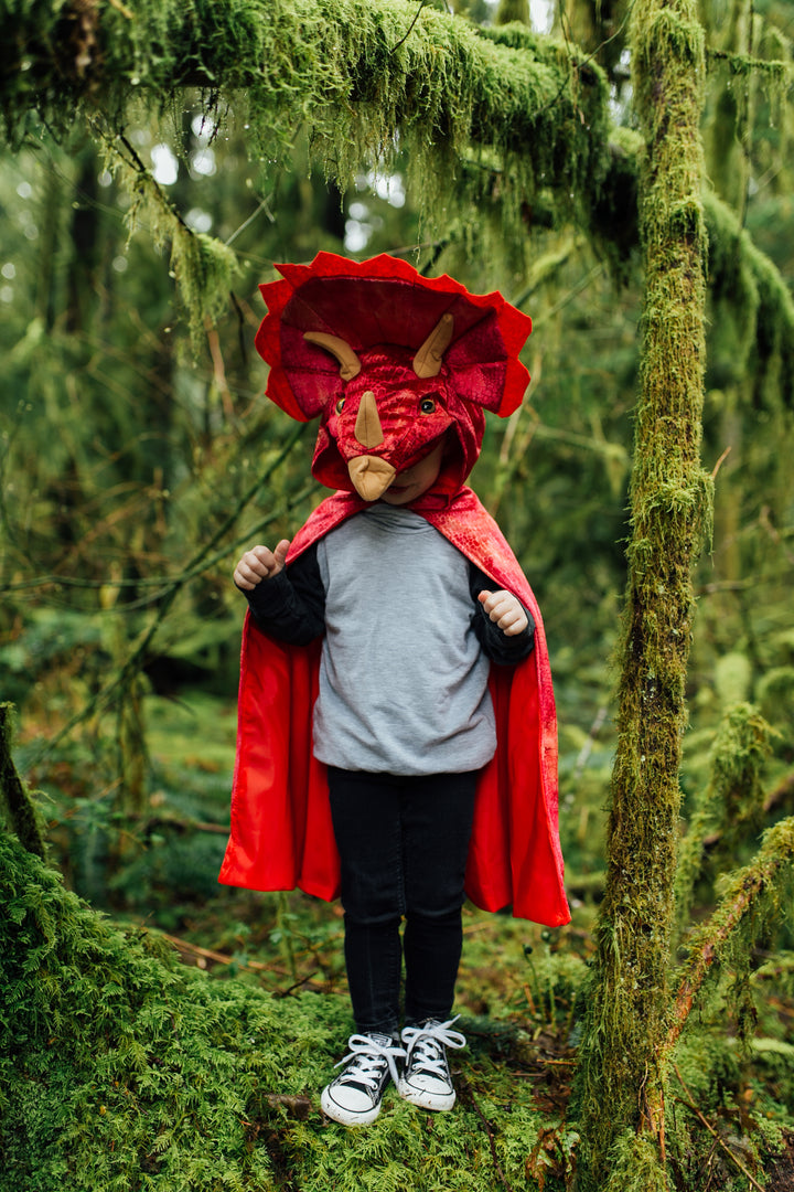 Red Triceratops Hooded Cape - Size 4-5