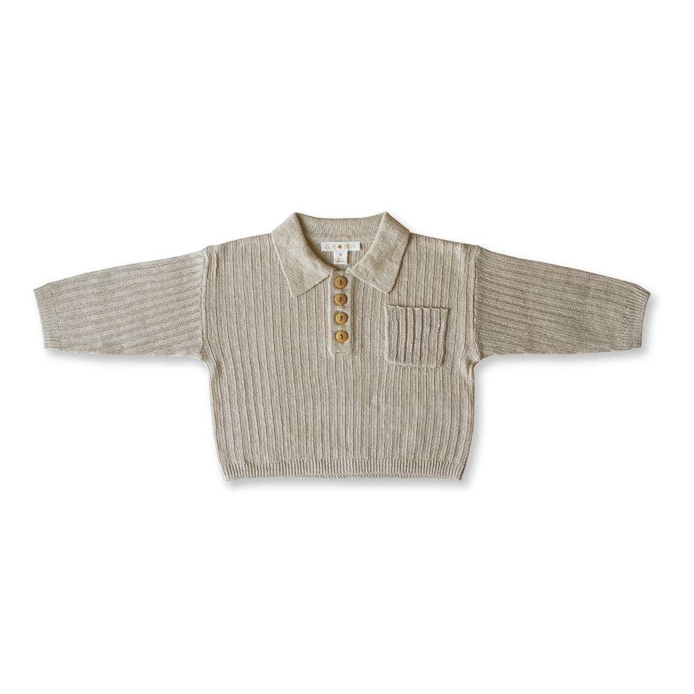 Grown Linen Rib Button Up Jumper - Linen