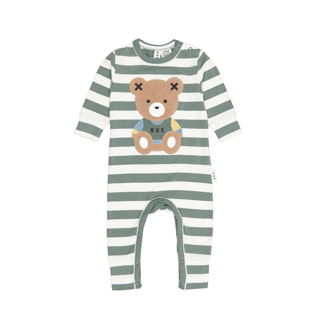 Teddy Hux Stripe Romper - Spruce + Almond