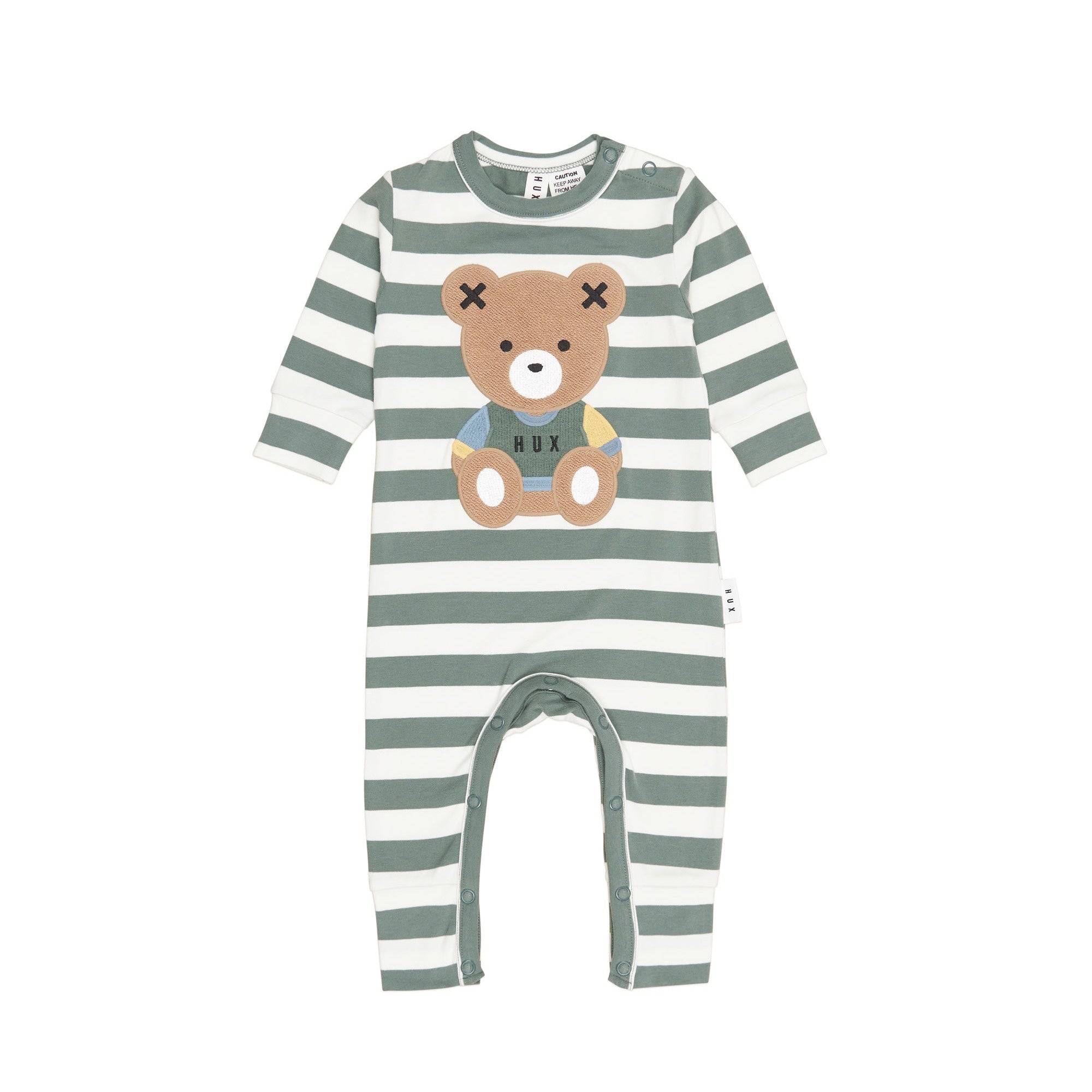 Teddy Hux Stripe Romper - Spruce + Almond