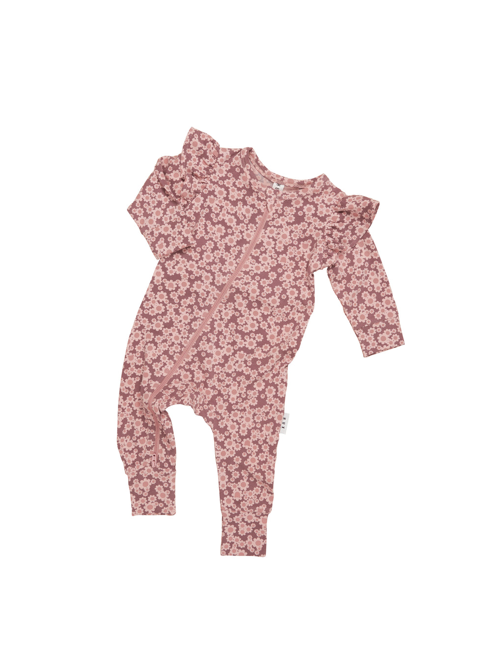 Huxbaby Flower Bear Zip Romper - Dusty Plum