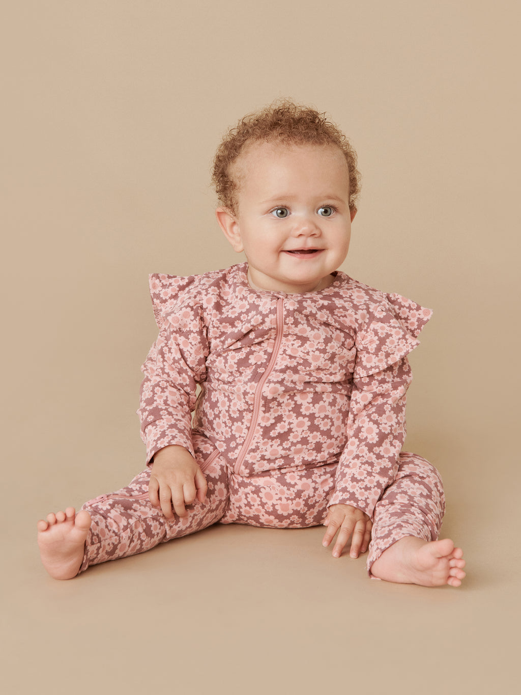Huxbaby Flower Bear Zip Romper - Dusty Plum
