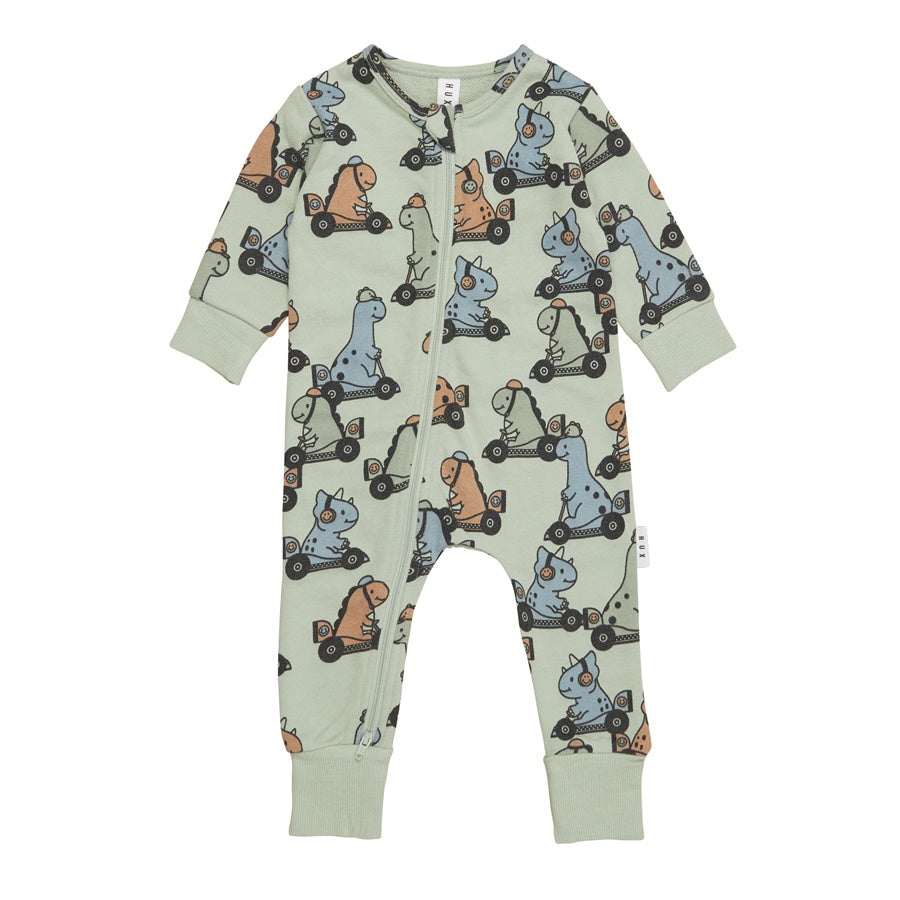 Huxbaby Dino Racer Zip Romper - Thyme