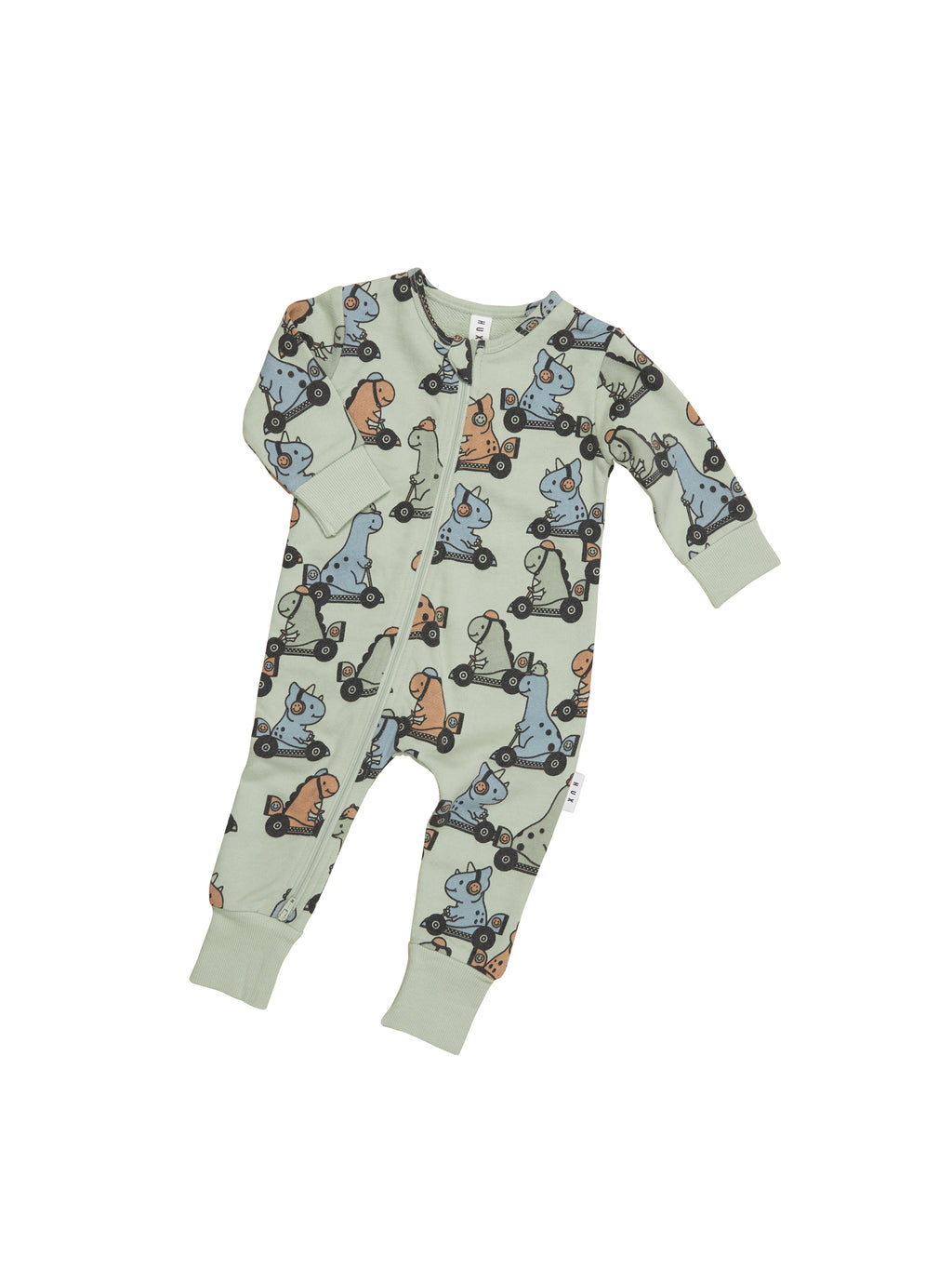Huxbaby Dino Racer Zip Romper - Thyme