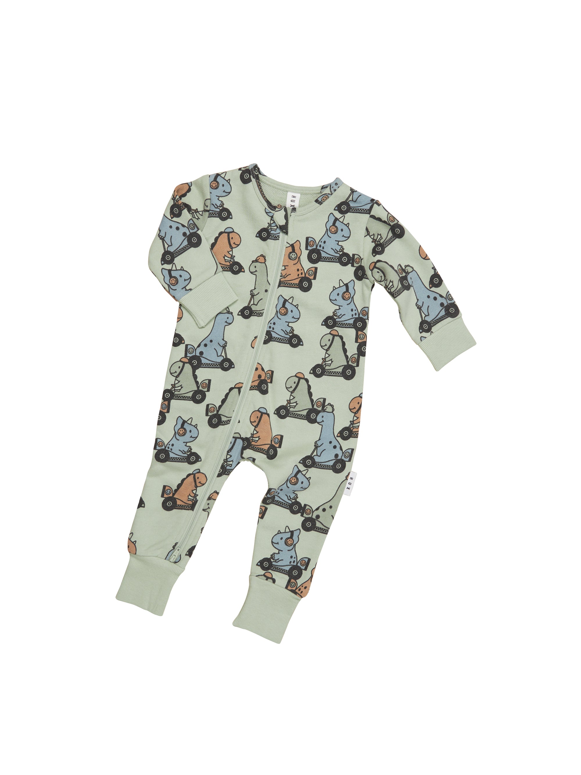 Huxbaby Dino Racer Zip Romper - Thyme