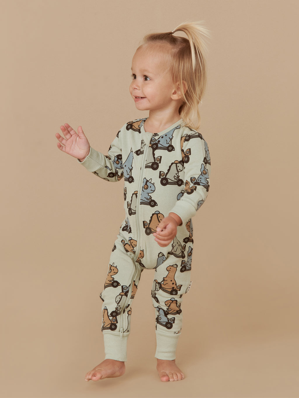 Huxbaby Dino Racer Zip Romper - Thyme