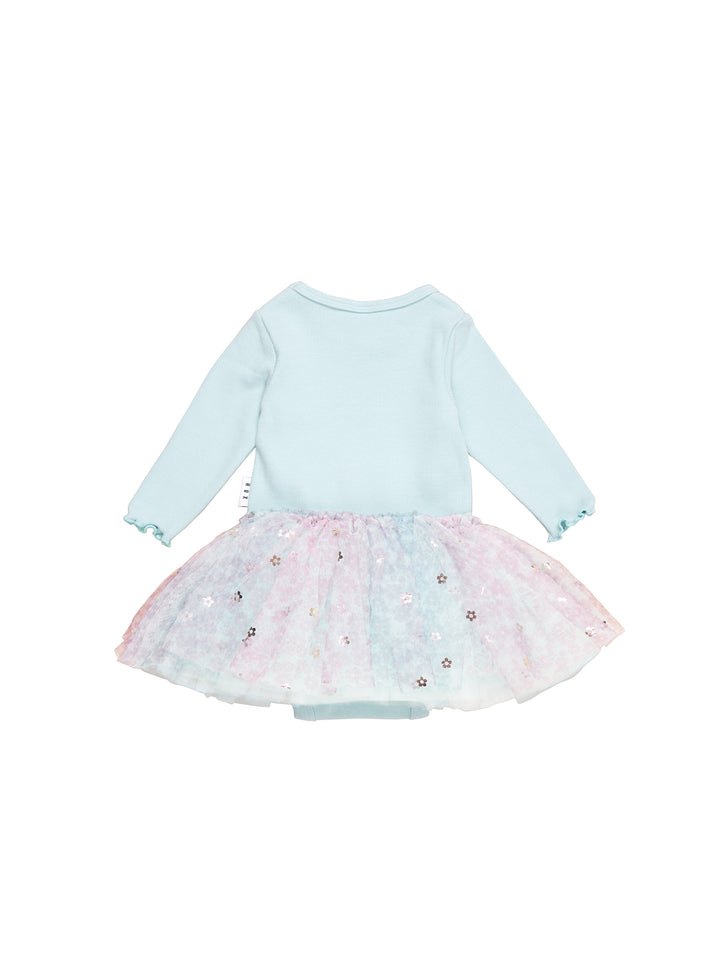 Huxbaby Rainbow Flower Rib Long Sleeve Ballet Onesie - Sky