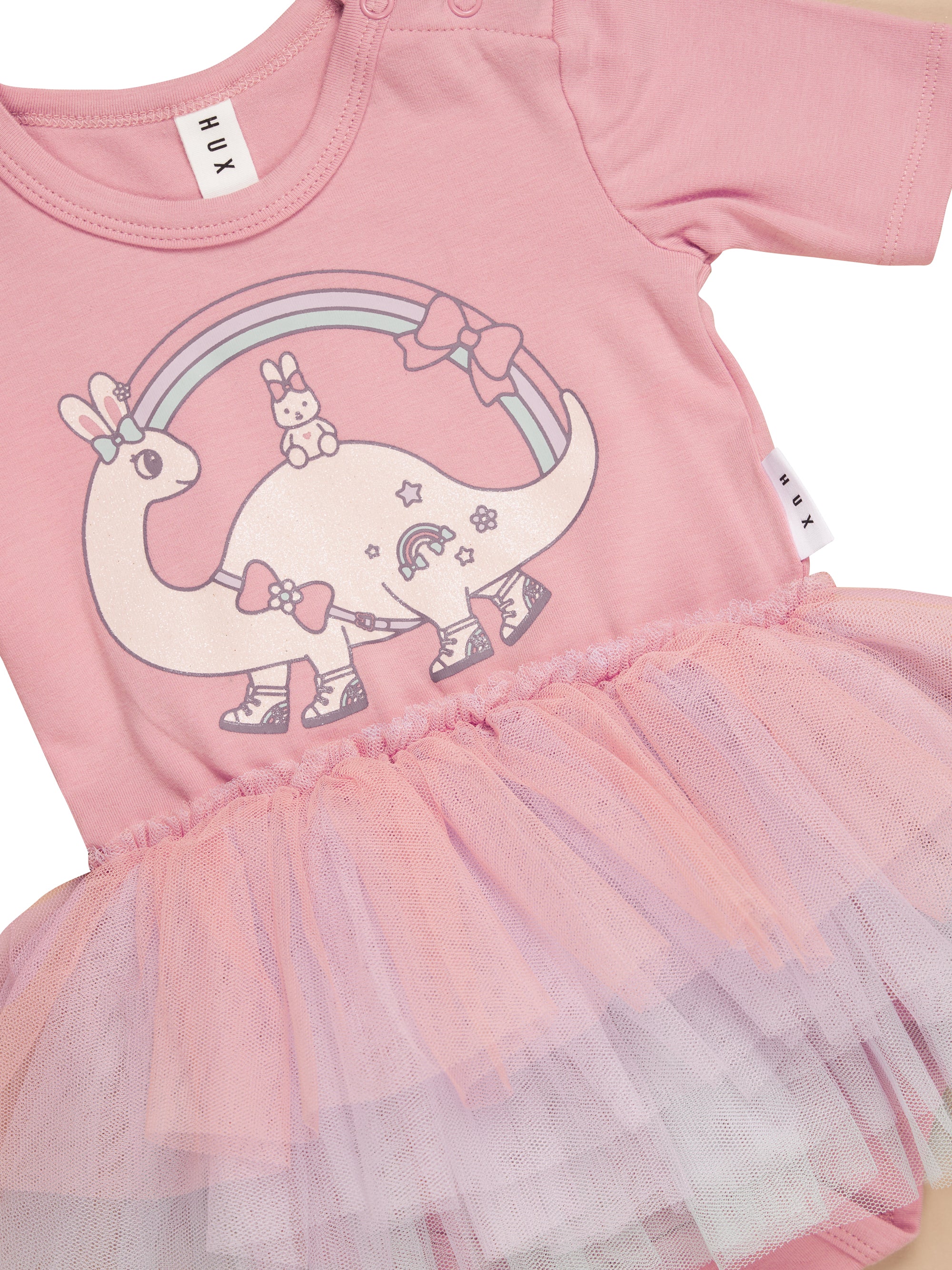 Huxbaby Dino Rainbow Layered Ballet Onesie - Dusty Rose