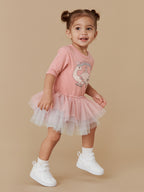 Huxbaby Dino Rainbow Layered Ballet Onesie - Dusty Rose