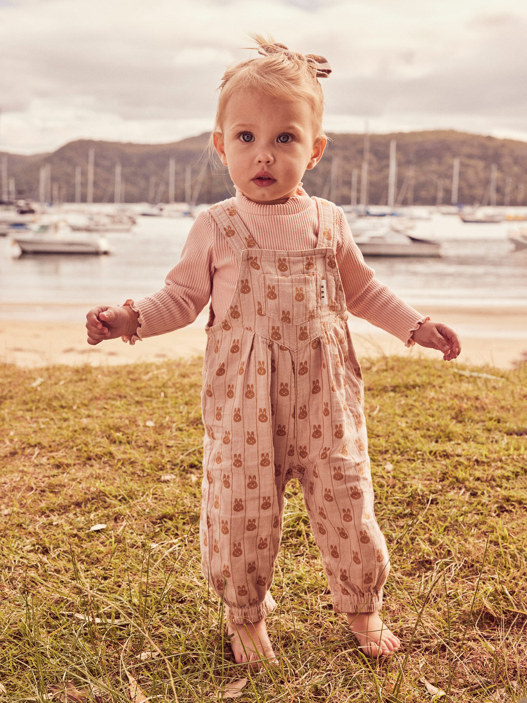 Huxbaby Bunny Stripe Reversible Overalls - Rose + Biscuit