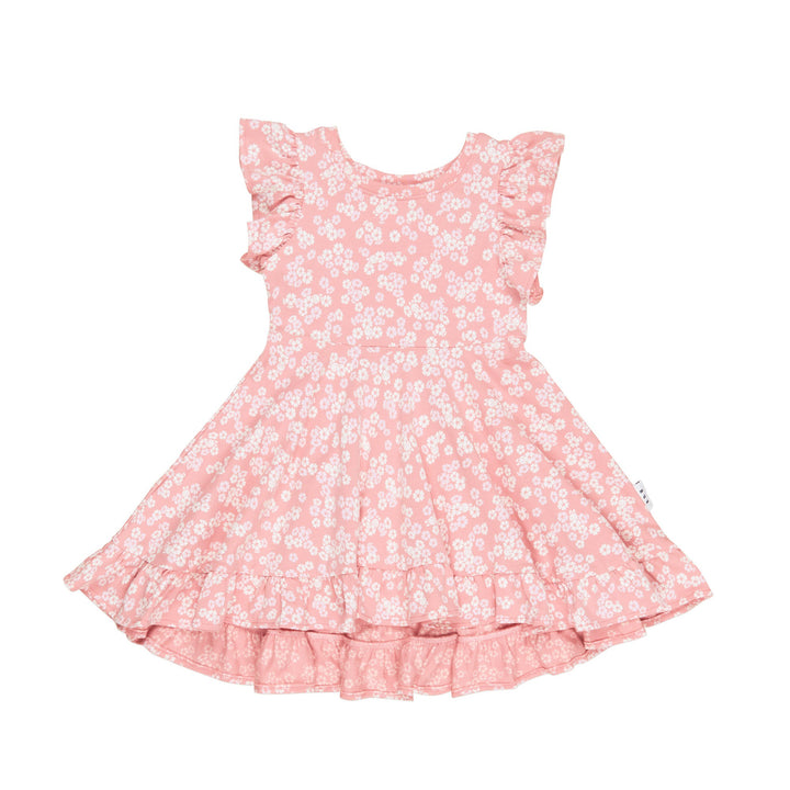 Huxbaby Peek A Boo Bunny Frill Swing Dress - Dusty Rose