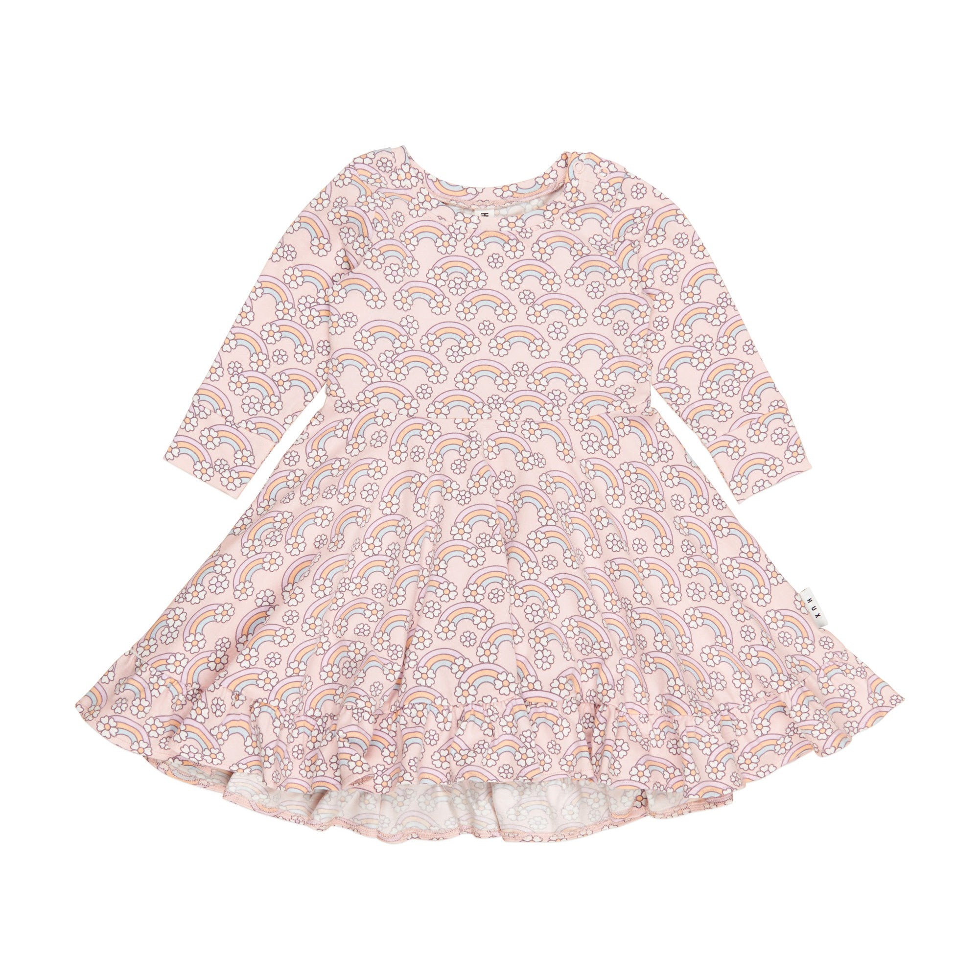 Huxbaby Flowerbow Long Sleeve Swing Dress Pink Pearl Daisy and Hen