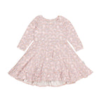Flowerbow Long Sleeve Swing Dress - Pink Pearl