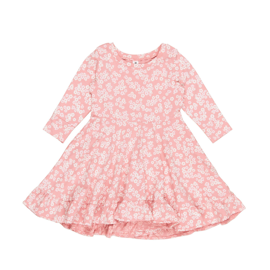 Huxbaby Peek A Boo Bunny Long Sleeve Swing Dress - Dusty Rose