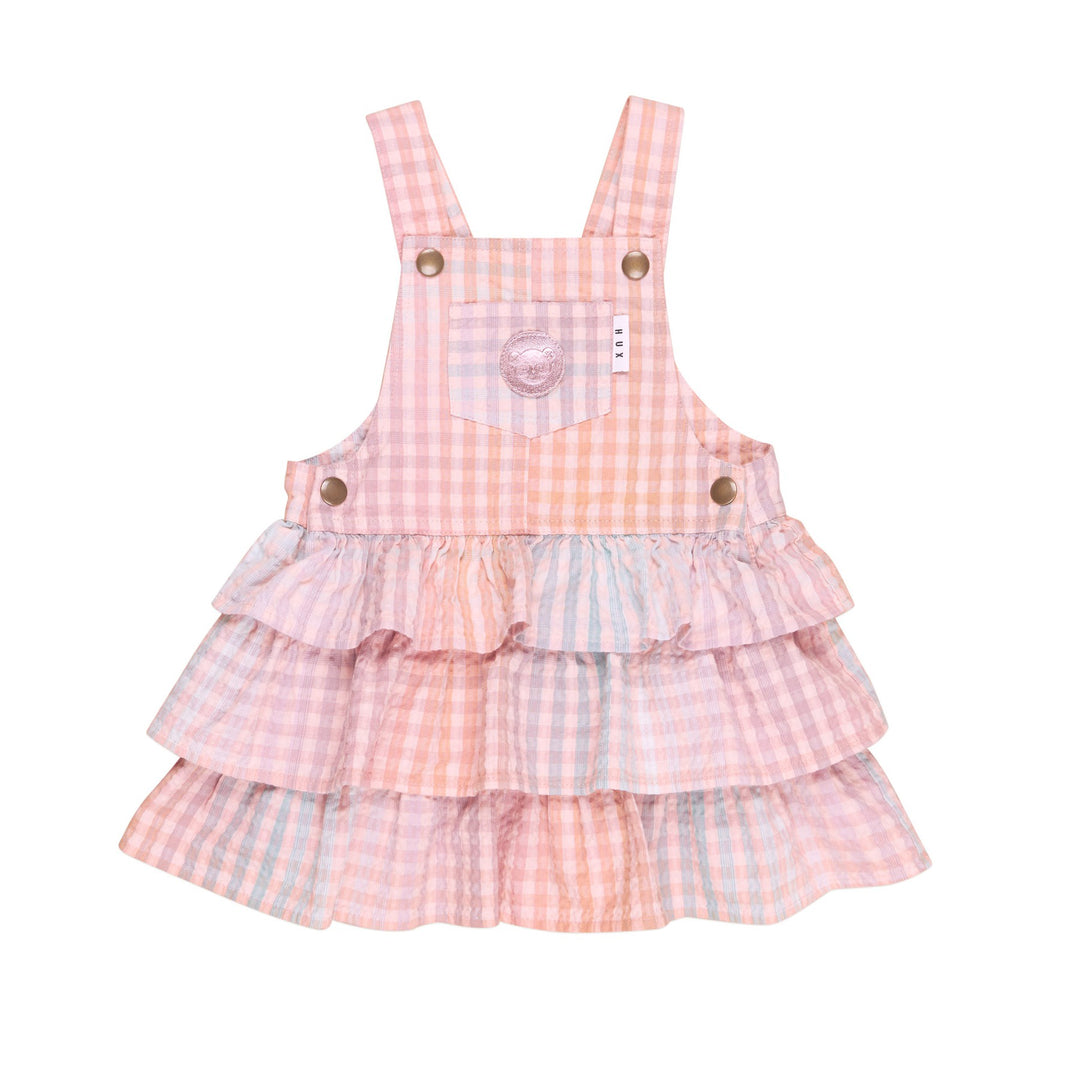 Huxbaby Frill Overall Dress - Rainbow Check