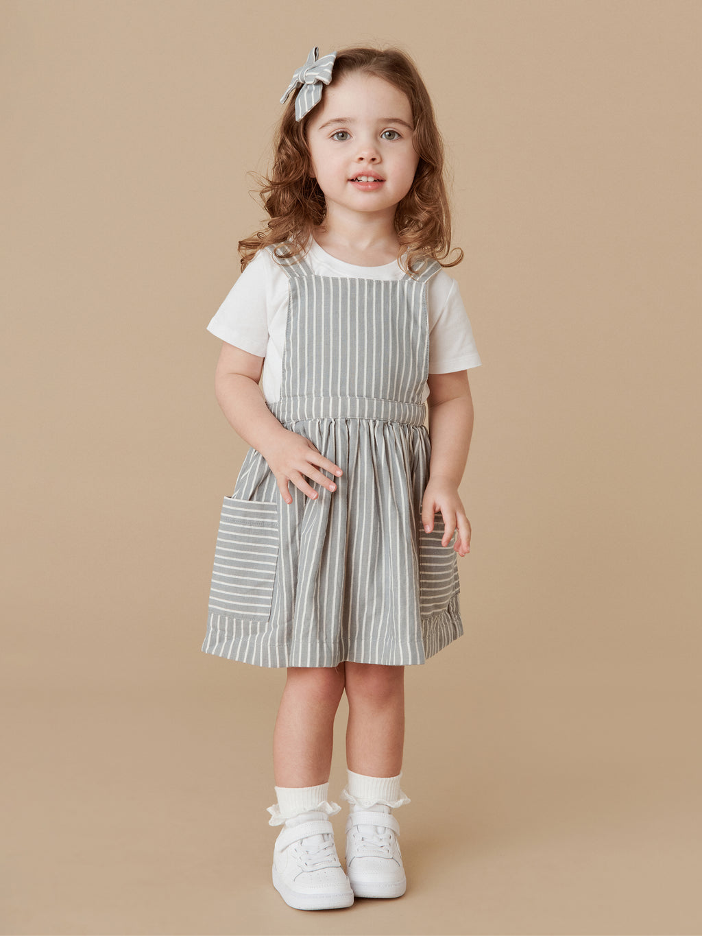 Huxbaby Stripe Reversible Pinafore - Teal + Biscuit