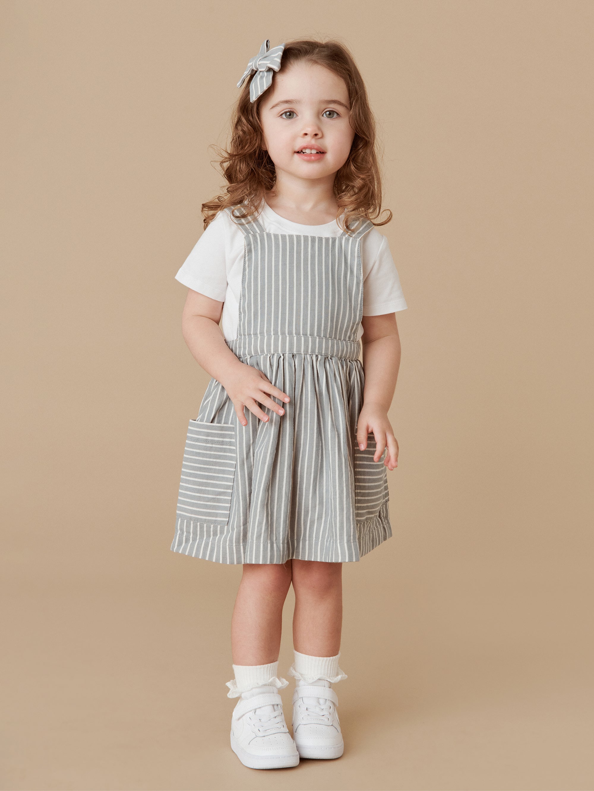 Huxbaby Stripe Reversible Pinafore - Teal + Biscuit