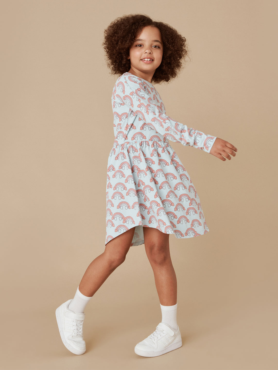 Huxbaby Rainbow Long Sleeve Swirl Dress - Sky