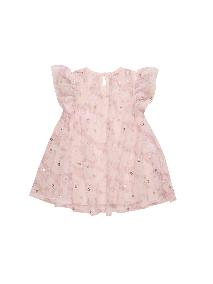Huxbaby Unicorn Flutter Sleeve Dress - Rose