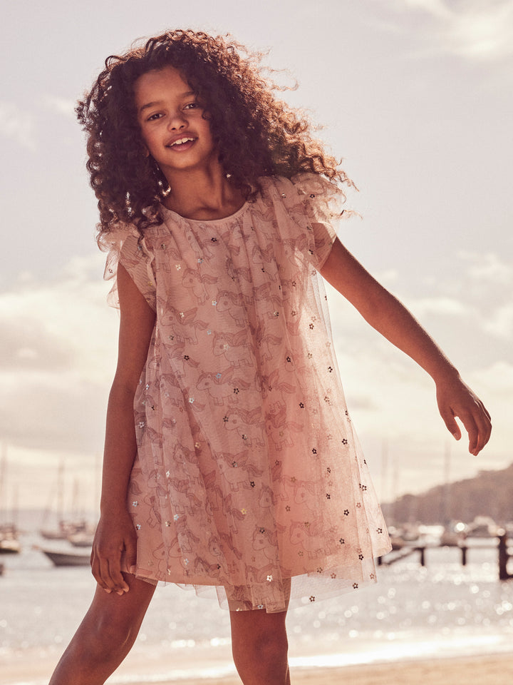 Huxbaby Unicorn Flutter Sleeve Dress - Rose