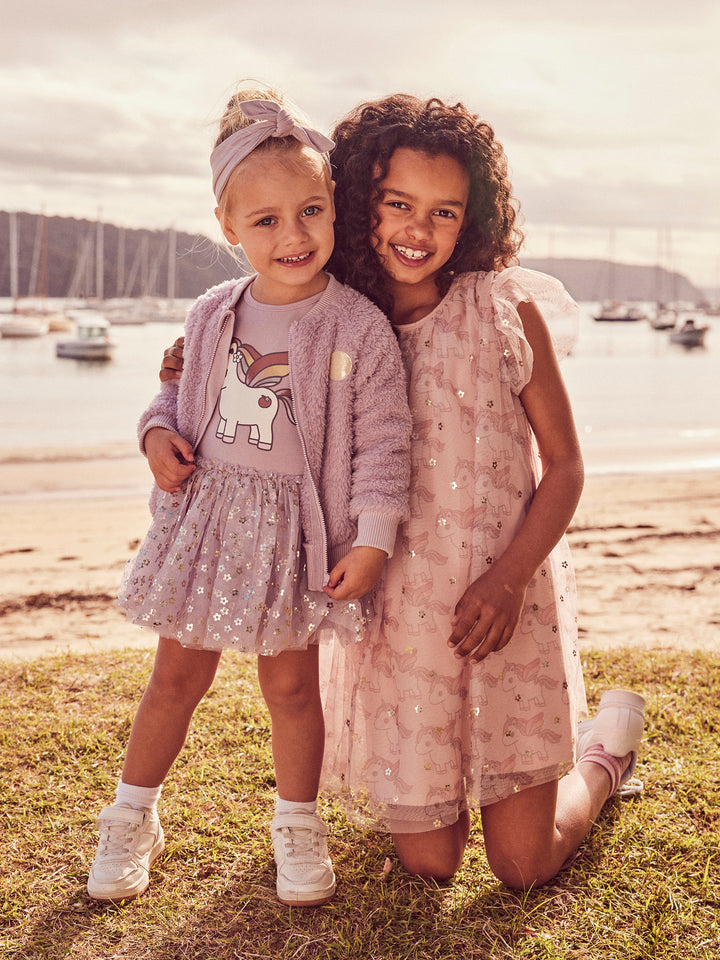 Huxbaby Unicorn Flutter Sleeve Dress - Rose