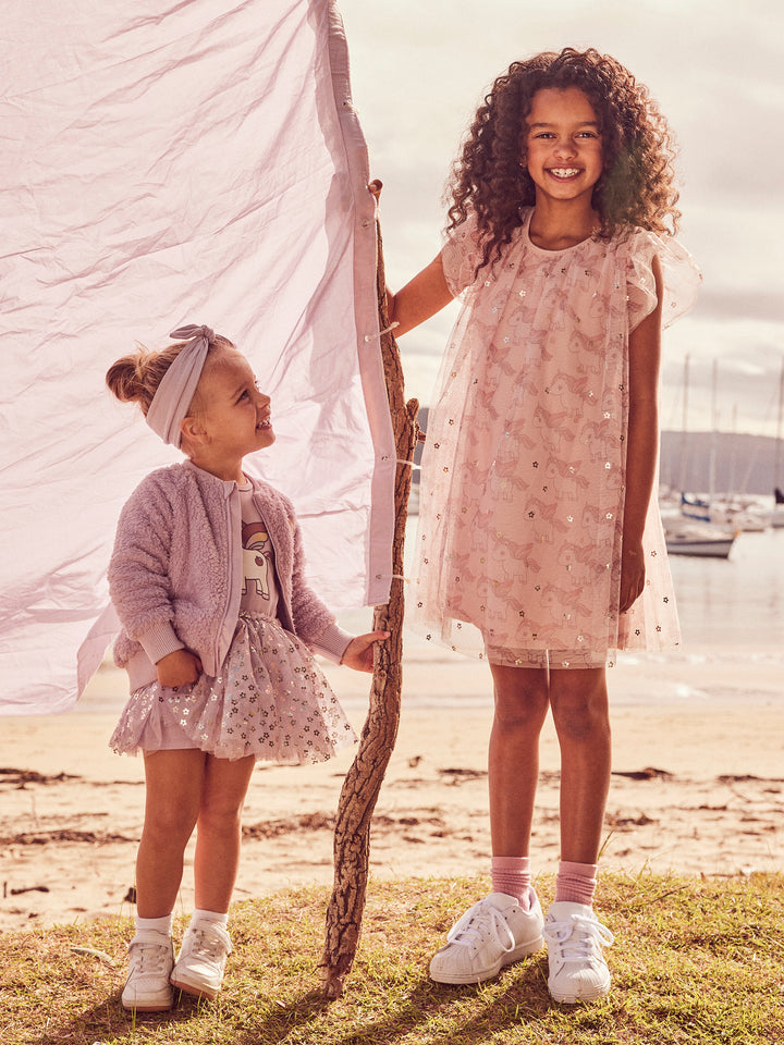 Huxbaby Unicorn Flutter Sleeve Dress - Rose